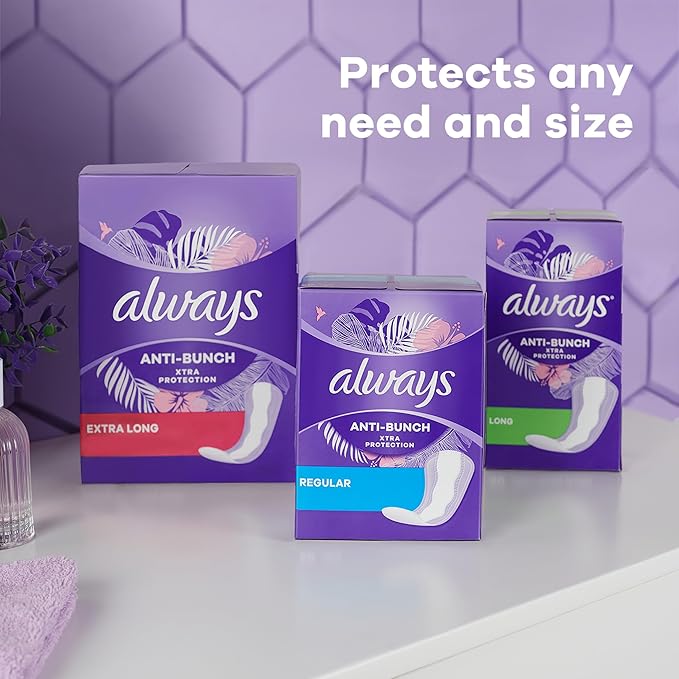 Always Panty Liners for Women Anti-Bunch Xtra Protection Daily Liners, Regular, Unscented, 136 Count