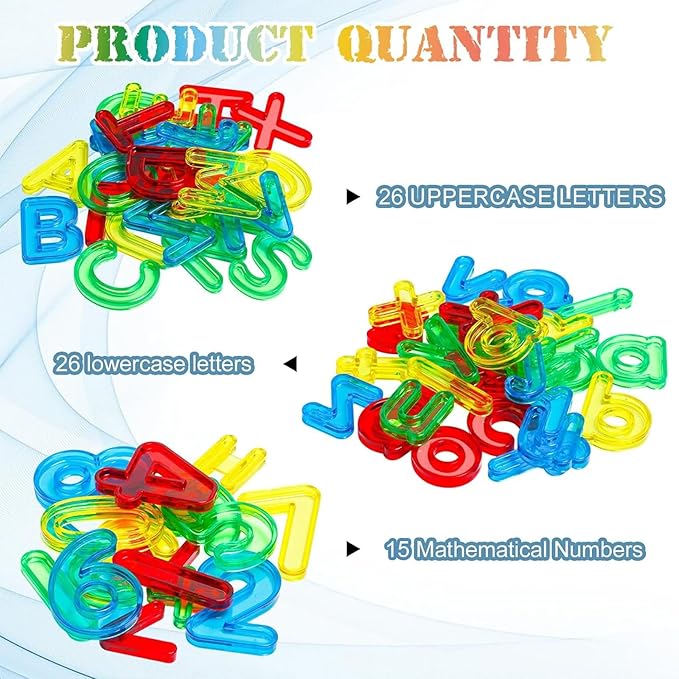 67 Pcs Plastic Practice Set Transparent Letters and Numbers Include Uppercase Letters Lowercase Letters and Numbers Colorful Plastic Letters and Numbers for Kids Counting and Spelling, Ages 3+