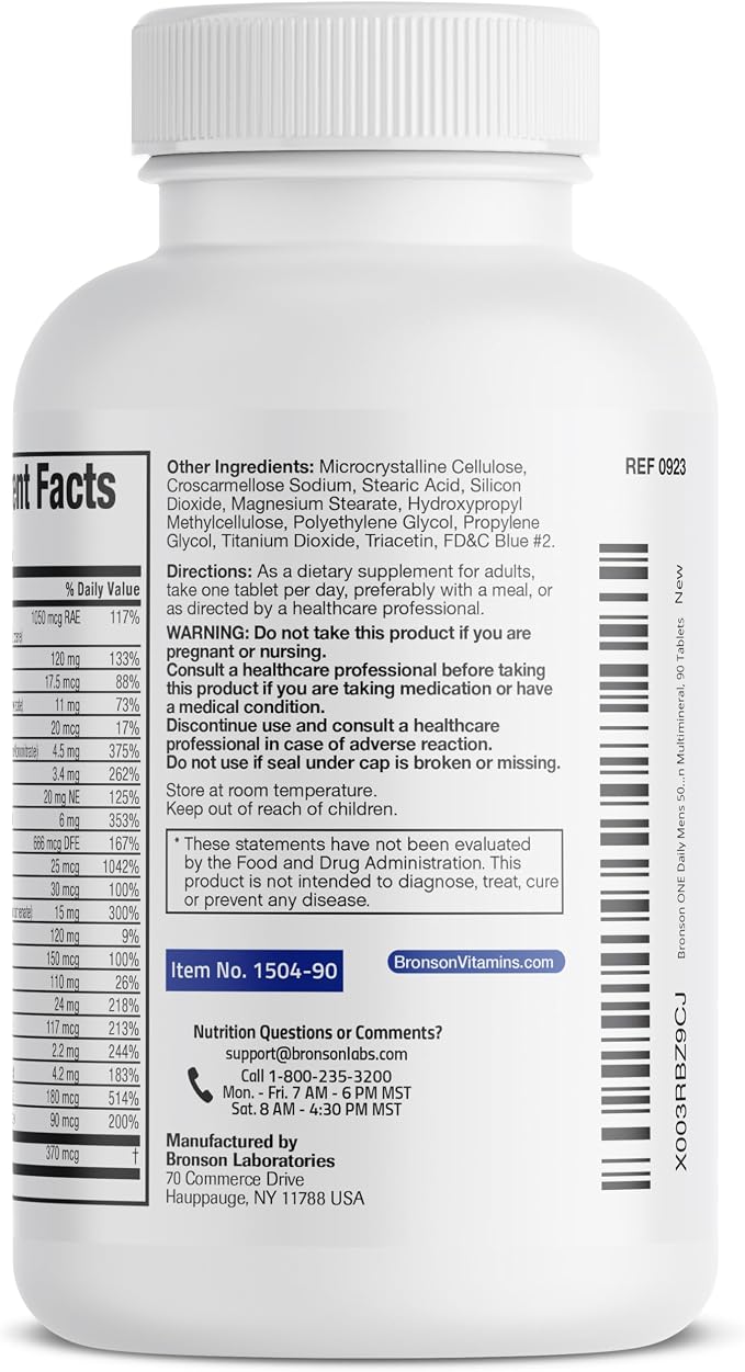 Bronson ONE Daily Mens 50+ Complete Multivitamin Multimineral, 90 Tablets