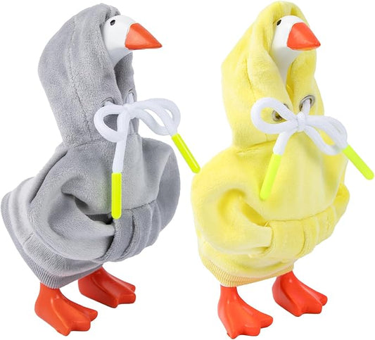 2 Pcs Desk Goose Outfits 7 Inches, Mini Desk Goose Clothes Hoodies 7 Inch Porch Goose Costume Desk Goose Accessories for Magnetic Goose Statue Table Decor (Grey & Yellow)