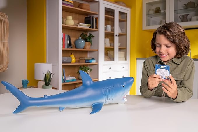 Wow in The World 24" Jumbo Soft Great White Shark | Glow-in-The-Dark Eyes & Teeth | Kids Learning Through Play | Includes Shark Toy and Fun Fact Card