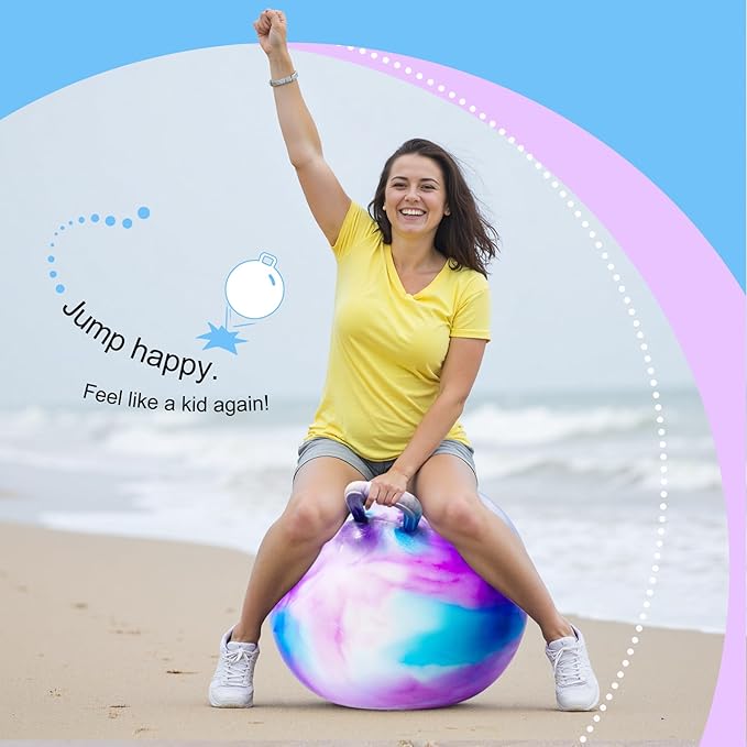 ZOOJOY 28In Hopper Ball for Adults, Clodus Bouncy Ball with Handle, Sit On Hippity Hop with Air Pump, Active Play for Family Activities & Indoor/Outdoor Sports