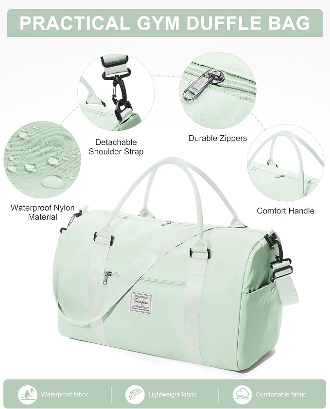 Gym Bag Womens Mens with Shoes Compartment and Wet Pocket Travel Duffel Bag for Women for Plane Sport Gym Tote Bags Swimming Yoga Small Waterproof Weekend Overnight Carry on Bag Hospital Holdalls