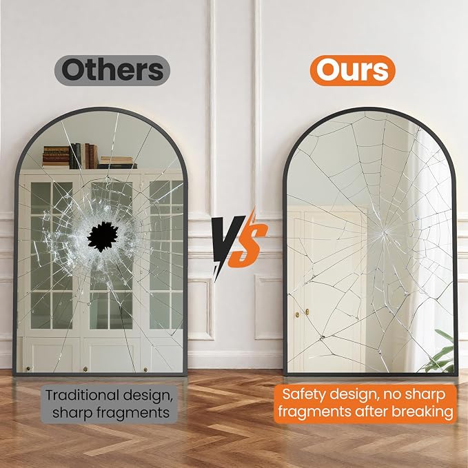 Sweetcrispy 38"x30" Arched Black Bathroom Mirrors for Wall, Bathroom Mirrors for Over Sink, Metal Framed with HD Shatter-Proof Glass for Entryway, Living Room, Bedroom, Home Decor