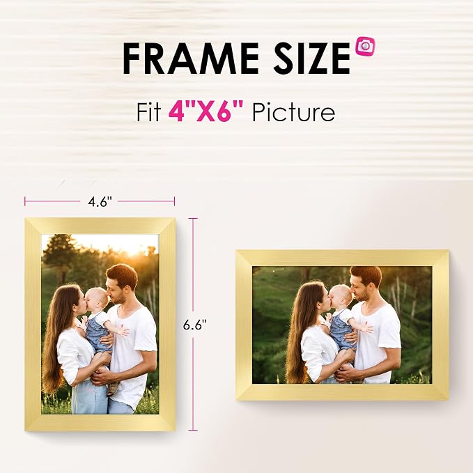 4x6 Picture Frame Set of 2, Gold Picture Frames Collage for Tabletop or Wall Display, Photo Frame 4x6 with HD Plexiglass