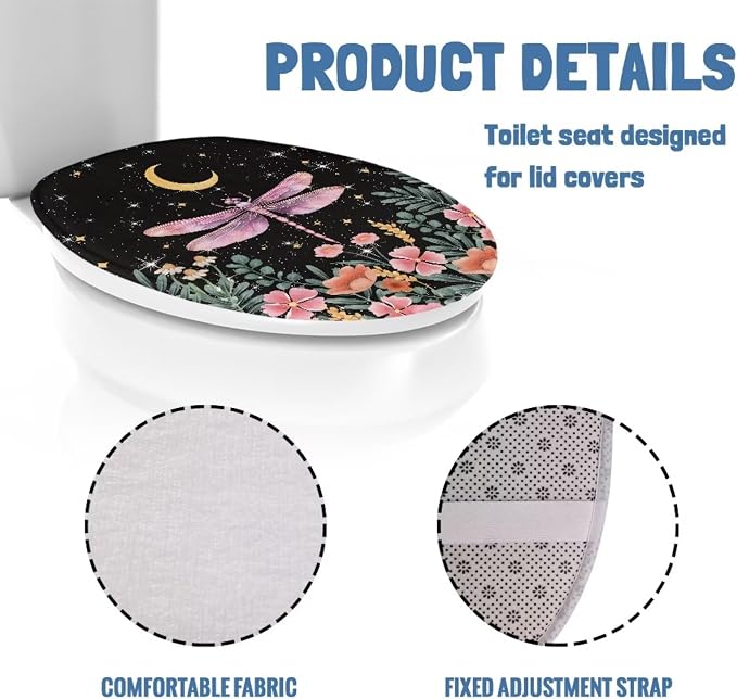 Pink Dragonfly Toilet Seat Covers for Bathroom Pink Dragonfly Toilet Seat Cushion Cover with Elastic Band Replacement for Bathroom Decor Machine Washable,Easy to Clean