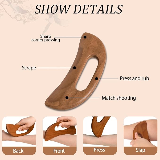Wooden Cellulite Massager, Body Guasha Tool Lymphatic Drainage Massager Muscle Scraper Back Massage Tool Relieve Muscle Fatigue, Body Gua Sha Paddle Anti Cellulite Tool for Women and Men