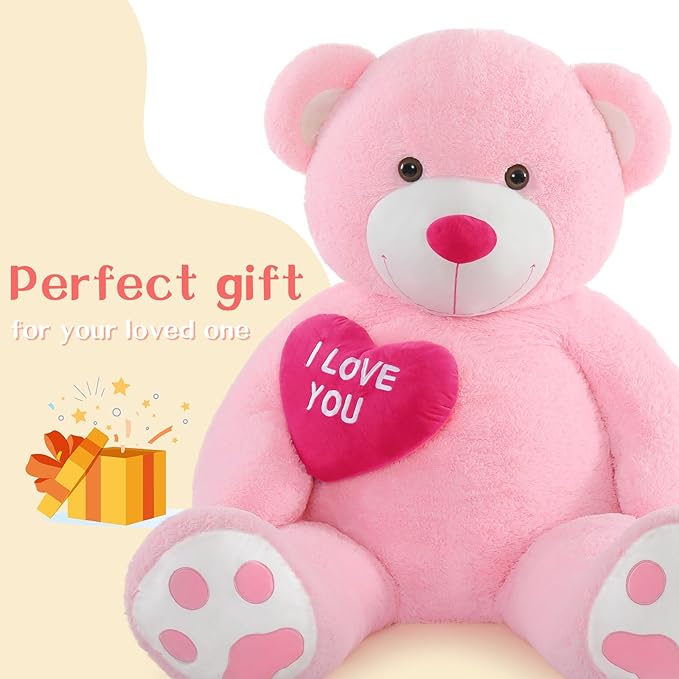 Red Heart Giant Teddy Bear 6ft, Big Teddy Bear Stuffed Animals with Embroidered I Love You for Girlfriend Christmas Birthday, Huge Valentines Teddy Bear Gifts (Pink, 72 inches)