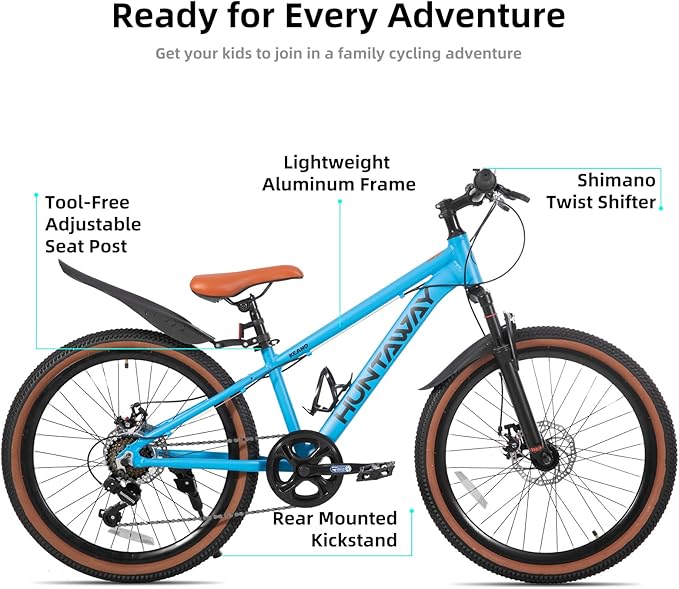 KEANO Huntaway 20 24 Inch Kids Bike for Boys & Girls Ages 7-12 Years Hardtail Mountain Bike for Kids with Aluminum Frame and 7-Speed Drivetrain Children Bicycle