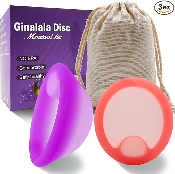 Menstrual Disc, Reusable Medical-Grade Silicone Soft, Flexible, Reusable Period disc for Women - Wear 12 Hours - Removal Notch (Purple+Pink, L+M)