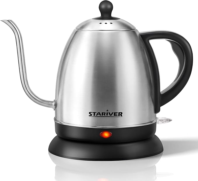 Stariver Electric Kettle Gooseneck Kettle, 1L Water Boiler, BPA-Free, Pour Over Tea Pot Stainless Steel for Coffee & Tea with Fast Heating, Auto-Shut Off and Boil-Dry Protection Tech