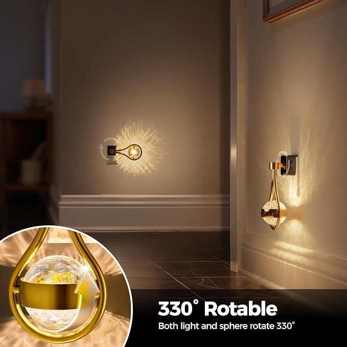LED Night Lights Plug into Wall, 330° Rotating Night Light | Dusk to Dawn Sensor, 0-100LM Dimmable Nightlight Adjustable Brightness, 3000K Warm White for Hallway, Bedroom, Stairway
