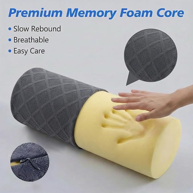 4.7" Neck roll Pillow,Small Round Circle Pillow Cylinder Pillows | Cervical Memory Foam Neck Support Pillows,for Sleeping,Head，Neck,Bed，Back,and Legs Round Neck Support and Yoga Pain Relief