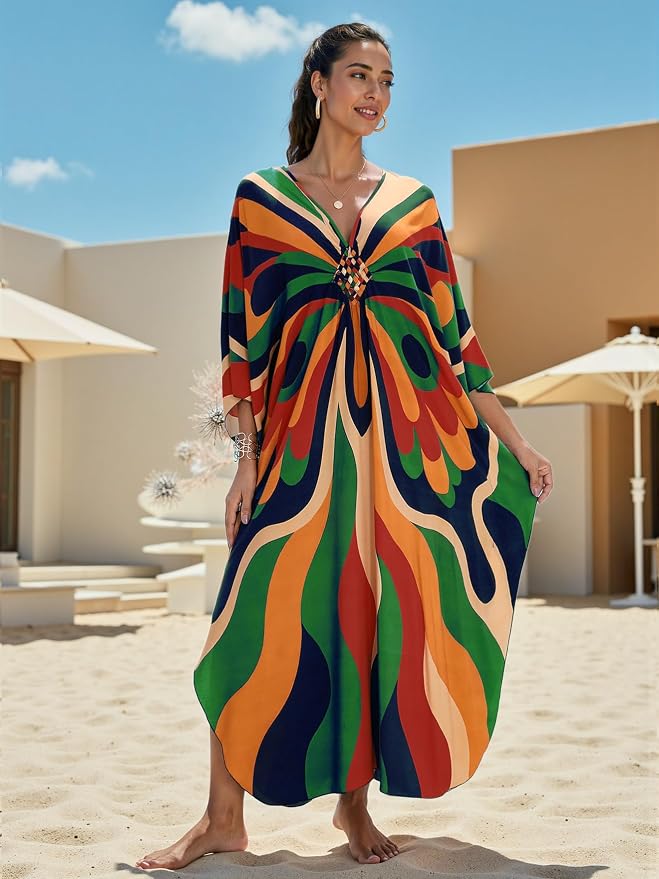 Mumu Dresses for Women Plus Size, Bohemian Kaftan Beach Cover Up Long Maxi Nightgown Soft Loungewear
