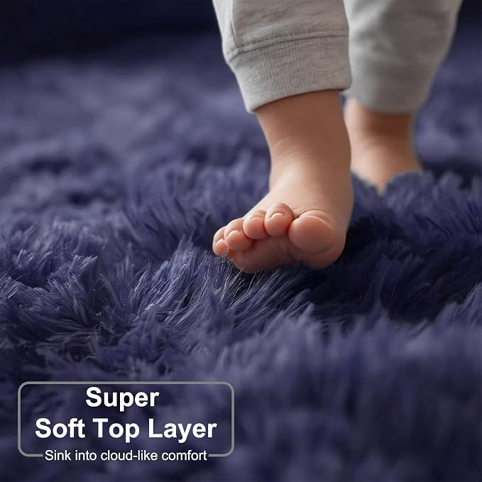 Purple Gray Round Rugs 5Ft for Bedroom Decor Aesthetic, Fluffy Fuzzy Circle Area Rug for Teen Boys, Baby Kids Playroom, Shaggy Fur Carpet for Living Room, Home Office, Nursery, Preppy Dorm, Classroom