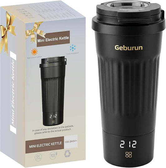 Travel Electric Kettle Portable Water Boiler, 400ml Small Tea Maker with 6 Temp Settings LCD Display, 316 Stainless Steel Vacuum Insulated Tumbler, 100V-240V, Travel Gifts for Men Women(Black)