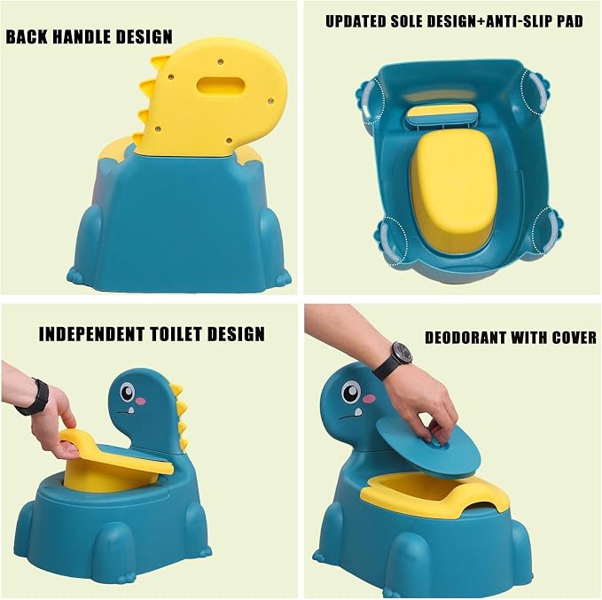 Potty Training Toilet | Dinosaur Seat Toddler Chair Portable for Kids with Non-slip Rubber Mat Backrest Boys Girls Blue