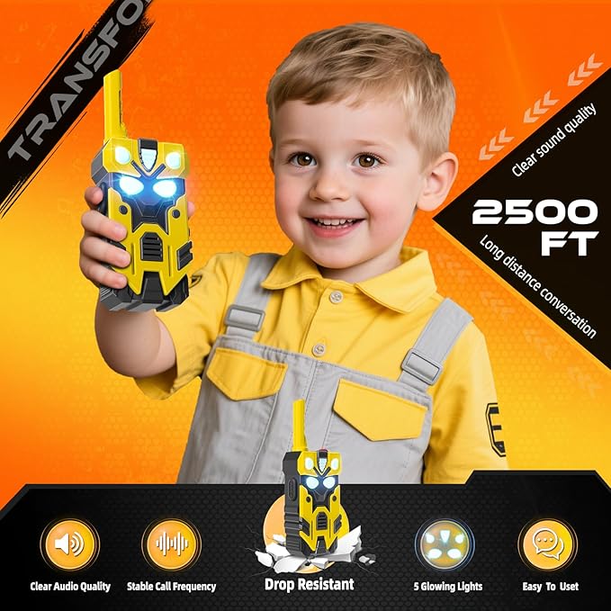 Hornet Transform Toys Walkie Talkies for Kids 2 Pack Robot - 2500FT Range with Cool Light Effects, Birthday Gifts for Boys Girls Ages 3-12, Outdoor Camping Gear, Toddler Toys for Indoor Outside Play