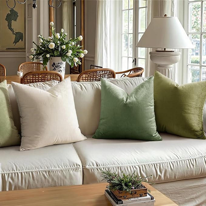 MIULEE Velvet Throw Pillow Covers 18x18 Inch Pack of 2 Sage Green | Soft Solid Decorative Pillow Covers, Modern Luxury Home Decor, for Couch Chair Sofa Bedroom Livingroom