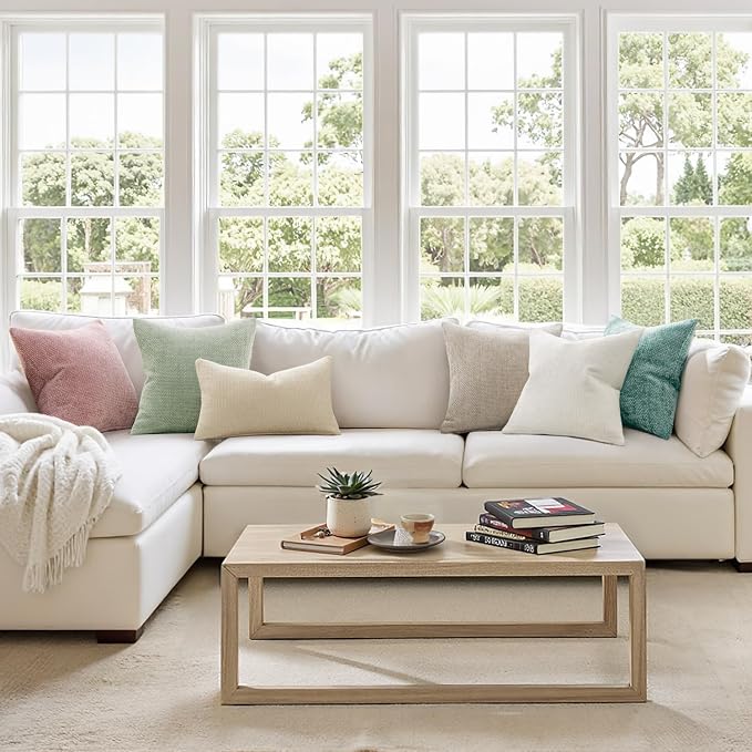 MIULEE Decorative Couch Throw Pillow Covers 20x20 Inch Light Green 2 Pack | Modern Boho Accent, Soft Chenille Pillow Covers, Farmhouse Cushion Cases for Home Decor Bed Sofa Living Room