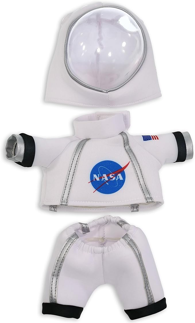 DolliBu Astronaut Dress Up Set for Teddy Bear Plush Toy - Astronaut Stuffed Animal Costume Outfit with Jacket, Helmet with Holes, and Pants, Create NASA Space Toys for Kids with Dress Up Set - Small