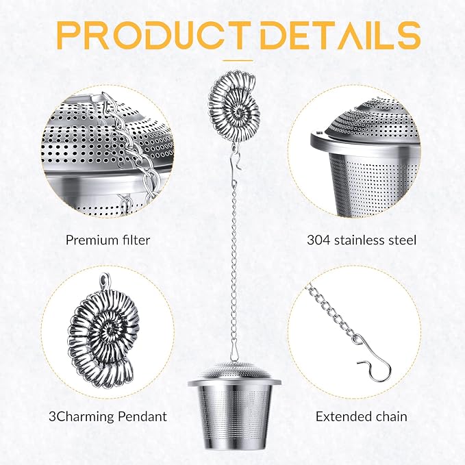 3 Sets Tea Infusers Steeper for Loose Leaf Tea Holder Stainless Steel Tea Ball Mesh Strainer Filters with Drip Trays and Pendant(Ocean Style)
