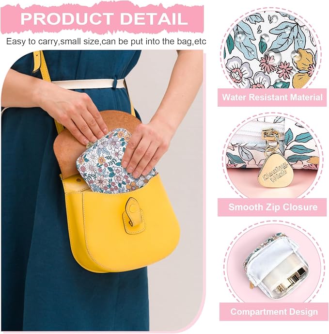 Sanitary Pad Storage Bag Portable Period Bag for Teen Pads/Sanitary Napkins/Small Tampons, Sanitary Napkin Storage Bag First Period Gifts for Teen Girls (Summer Floral)