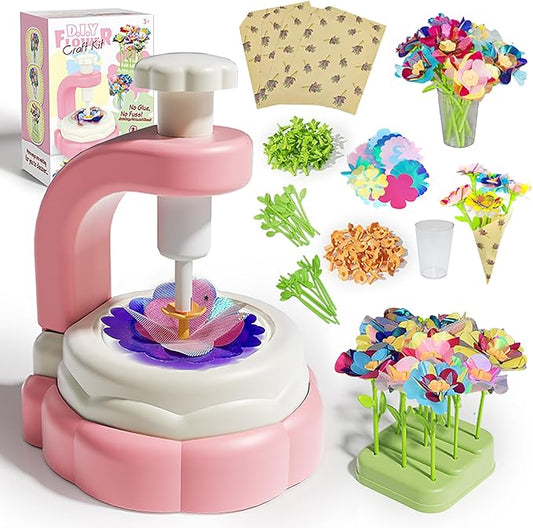 DIY Fabric Flower Bouquet Toy Kit for Kids – Build Your Own Flowers Craft Set with Tool & Gift Box – Educational Activity Preschool Toddler Girls Ages 4-8 – Birthday, Easter, Mother's Day Gift