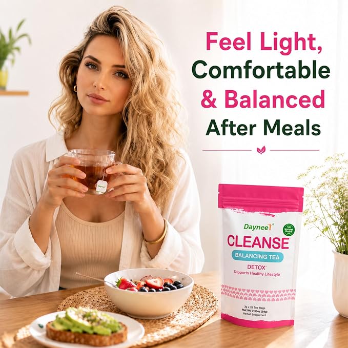 Daynee Cleanse Balancing Tea – Daily Wellness Herbal Tea Bags with Dandelion, Green Tea & Yerba Mate, Digestive Support & Natural Energy, Detox Tea, Vegan, 28 Count