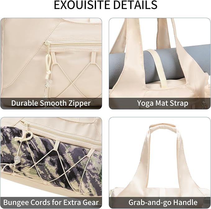 Handbag for Women Yoga Bag Large Capacity Yoga Pad Buckle with Shoe Compartment Water Bottle Sports Gym Bag Travel