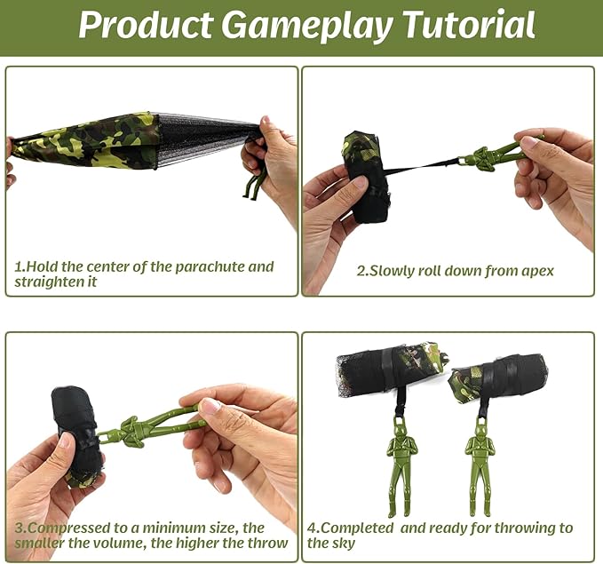 6PCS Army Camo Parachute Toys Hand Throwing Kids Outdoor Games Toys ，Army Men Action Figures Tangle Free Throwing Toy Parachute Outside Gifts for Kids Ages 3-16