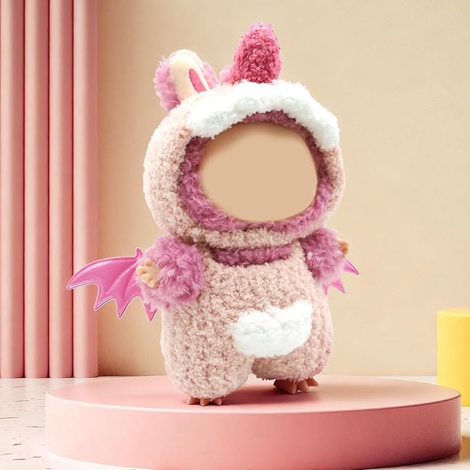 17cm Doll Clothes, Dinosaur Costume with Wings, Faking Animal Style Outfit for Cute Plush Doll, Handmade Jumpsuits for Keychain Accessories(Pink)