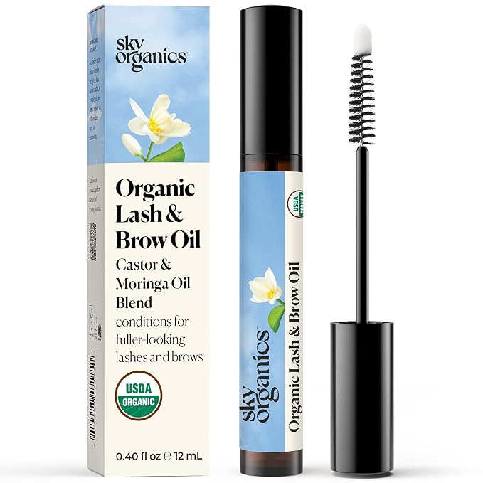Sky Organics - Organic Lash & Brow & Applicator - Eyelash Serum - Castor Oil Organic - Moringa, Vitamin E - Lashes, Eyebrows - Self Care, Beauty - Gifts for Women - .4 fl oz, 12mL with ebook