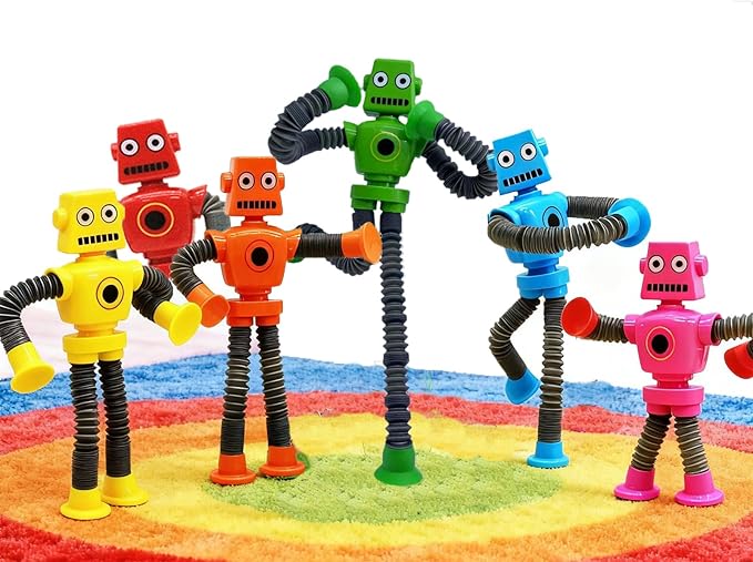 48PCS Robot Suction Cup Toys Pop Tubes，Stress Relief Fun Robot-Shaped Suction Cup Toys for Ages 3+，Autism Sensory Products,Sensory for Kids with Autism，Christmas Easter
