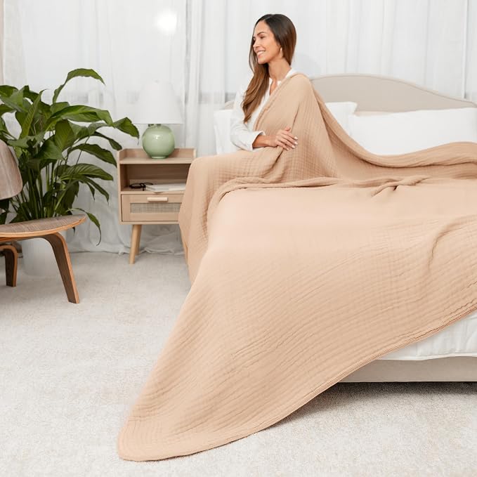 Comfy Cubs Adult Muslin Blanket 108x90” King Swaddle Blankets, Cream | 6 Layer Soft, Breathable & Lightweight Muslin Adult Blanket - Machine Washable & Designed in the US Bedding for All Seasons