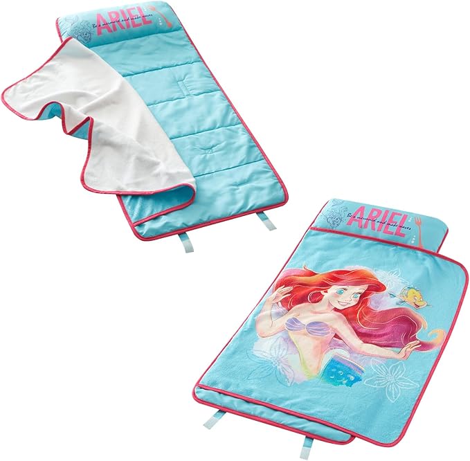 Super Soft Plush Toddler Quilted Nap Mat with Built in Blanket and Pillow