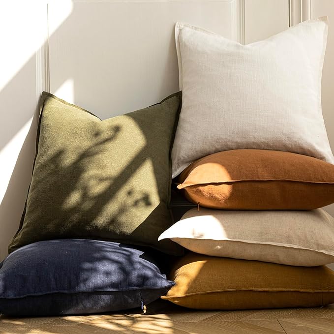 Foindtower Pack of 2, Decorative Linen Soild Throw Pillow Covers Soft Accent Cushion Case Boho Farmhouse Pillowcase for Chair Couch Sofa Bedroom Living Room Home Decor 20 x 20 Inch Orange Brown