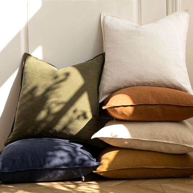 Foindtower Pack of 2, Decorative Linen Solid Throw Pillow Covers Neutral Farmhouse Pillowcase Soft Accent Lumbar Cushion Case for Couch Sofa Bedroom Living Room Home Decor Orange Brown 12 x 20 Inch