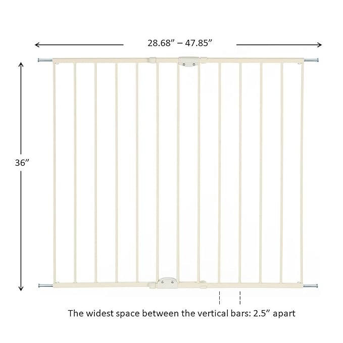 Toddleroo by North States - Tall Easy Swing & Lock Baby Gate Series 2: Hardware Mounted Metal Safety Gate for Stairs & Doorways - Adjustable 28.68 to 47.85 Inches Wide - 36 Inches Tall - Ivory