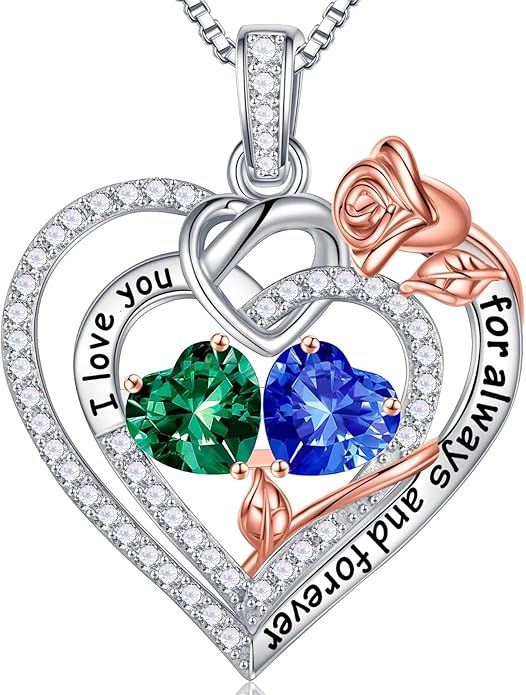 Iefil Valentines Day Gifts for Her Wife - 925 Sterling Silver Double Birthstone Necklace, Anniversary Birthday Gifts for Women, Jewelry Gift for Wife Girlfriend Mom Her