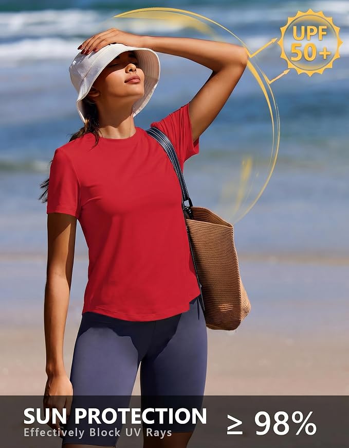 PINSPARK Soft Workout Tops for Women UPF 50+ Sun Protection Shirt Quick Dry Athletic Running Hiking Travel Basic Tee Shirts