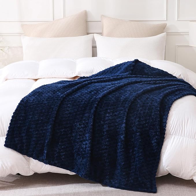 Blue Throw Blanket 60"×80" Gifts for Mom Fuzzy 3D Jacquard Decorative | Flannel Fleece Super Soft Plush Cozy Blanket for Couch Sofa Chair Lightweight