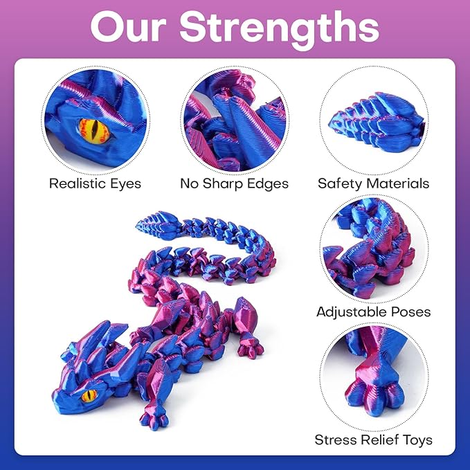 FYEFKJSA 3D Printed Dragon Eggs with Dragon Inside - 12Inch,Articulated Fidget 3D Printed Animals, Interesting Decorative Gift, Easter Basket Essentials Stuffers (Laser Purple)