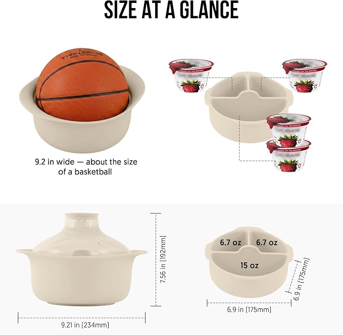 48oz Platinum Silicone 3 Compartmented Microwave Steamer Pot with Handle & Lid - Korean 100% Food-Grade Steamer Bowl, Heat-Resistant Cooker with Steam Holes, Easy Clean, Dishwasher Safe, Ivory