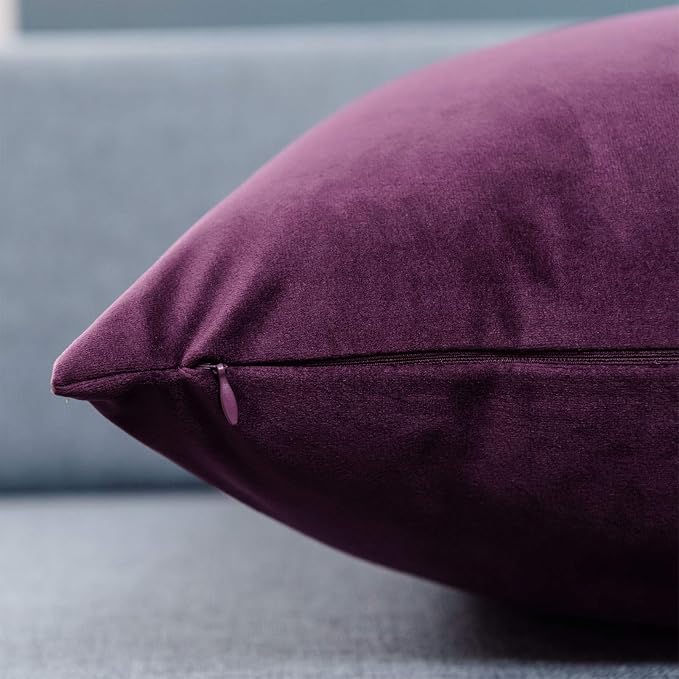 14x24 Velvet Throw Pillow Cover Set of 2 for Couch Bed Sofa,Eggplant Purple | Decorative Soft Pillow Covers with Invisible Zipper for Couch Sofa Bed Living Room Bedroom Home Decor