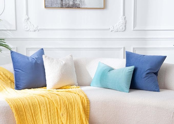 JUSPURBET Blue 22x22 Velvet Throw Pillow Covers Set of 2 for Couch Sofa Bed | JUSPURBET Decorative Pillow Covers with Invisible Zipper for Modern Living Room Bedroom Home Decor