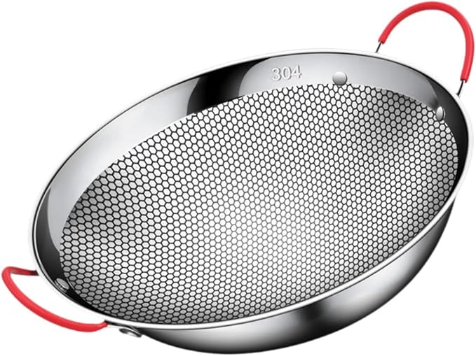 Stainless Steel Cookware Pan Frying Pan Non Stick Soup Pot Multipurpose Double Handle Wok Korean Grill Pan for Barbecue Hotel, 10inch Without Lid