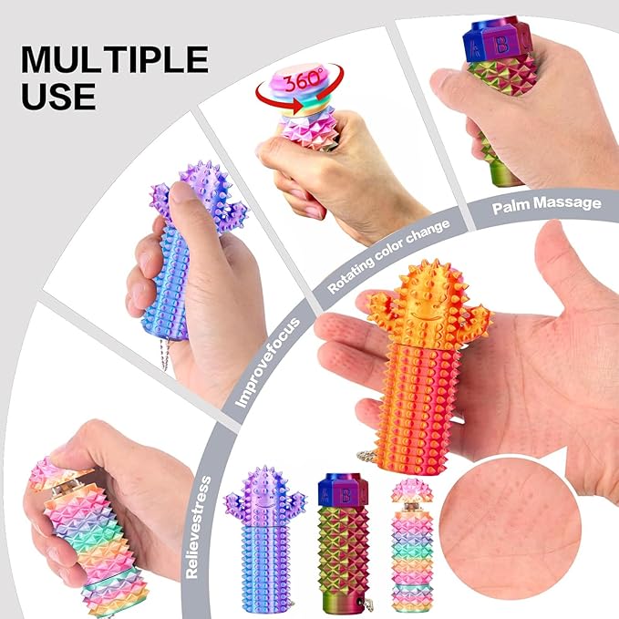 2pcs Little Ouchies Pain Fidget, Cactus Pain Stim Tool Fidget Toy for Adults, Mini Pocket Spiky Grippie Stim Keychain, Key Pendant Fidge t toys for Hard Spiky Sensory Toys Anxiety Relief Fun Gifts