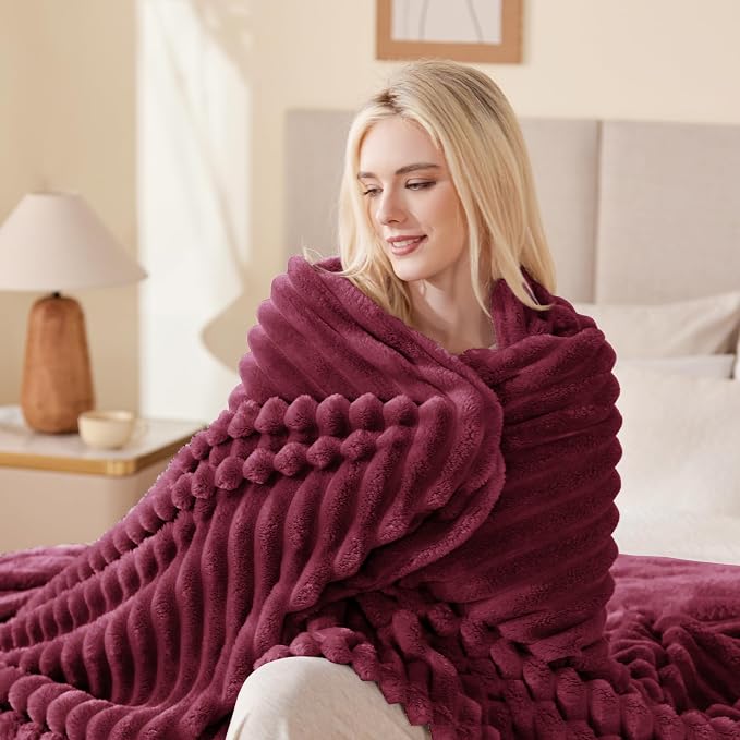 EXQ Home Gentle Soft Fleece Throw Blanket – Cozy Lightweight Blanket for Couch Bed – All-Season Warm Fuzzy Flannel Blanket for Women Mom Her – Gifts for Birthday(60"x80",Burgundy)