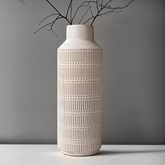 Farmhouse Large Ceramic Vase for Living Room Bedroom 15.75'' Flower Vase for Fake Plant Home Decor Office Table Shelf Fireplace Centerpieces Retro Vintage Classic Modern Rustic